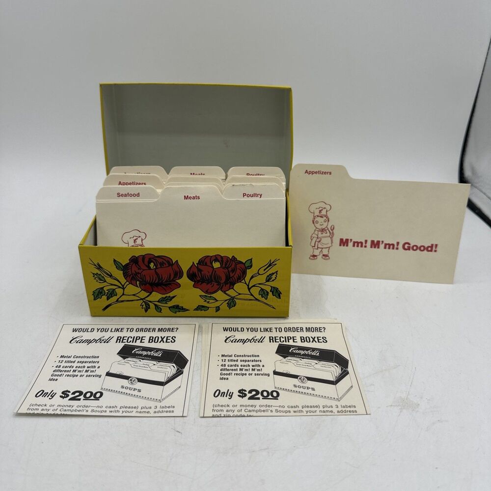 Vintage Recipe Box Index Recipe Cards Metal Floral Flowers Syndicate Colorful